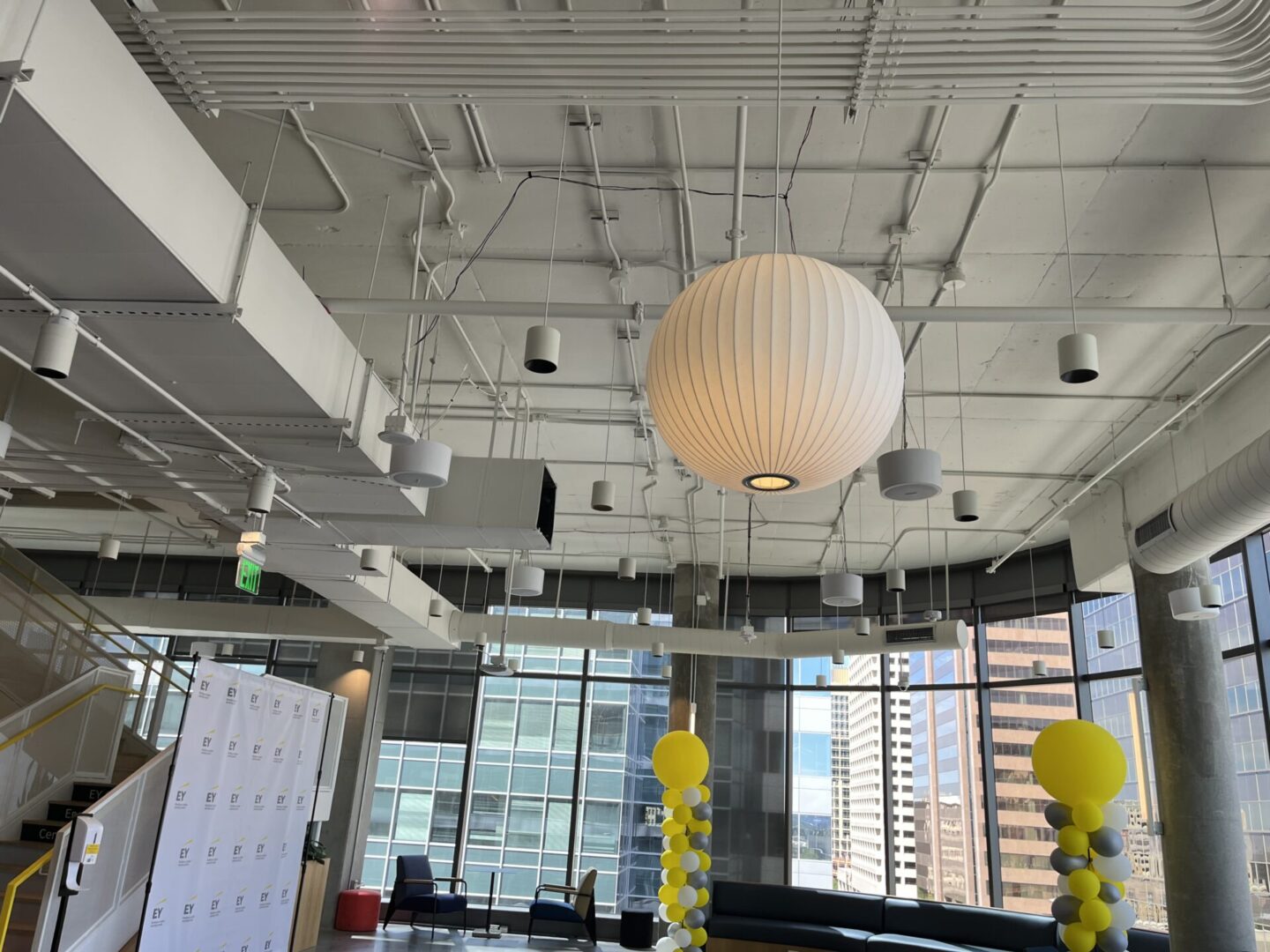 A picture of balloons decorated at the EY PHX building